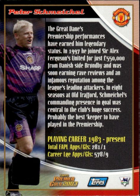 Main Image 2003 Topps Premier Gold Peter Schmeichel Legends ...