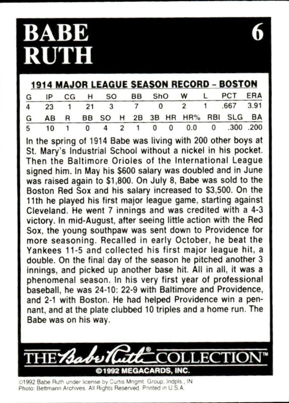1992 The Babe Ruth Collection # 6 Year in Review